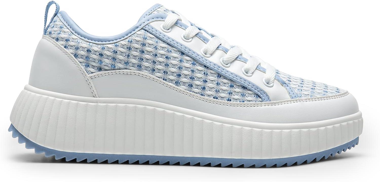 imageDREAM PAIRS Women Platform Chunky Lightweight Comfortable Casual LaceUp Sky Walking Fashion SneakersWhiteBlue