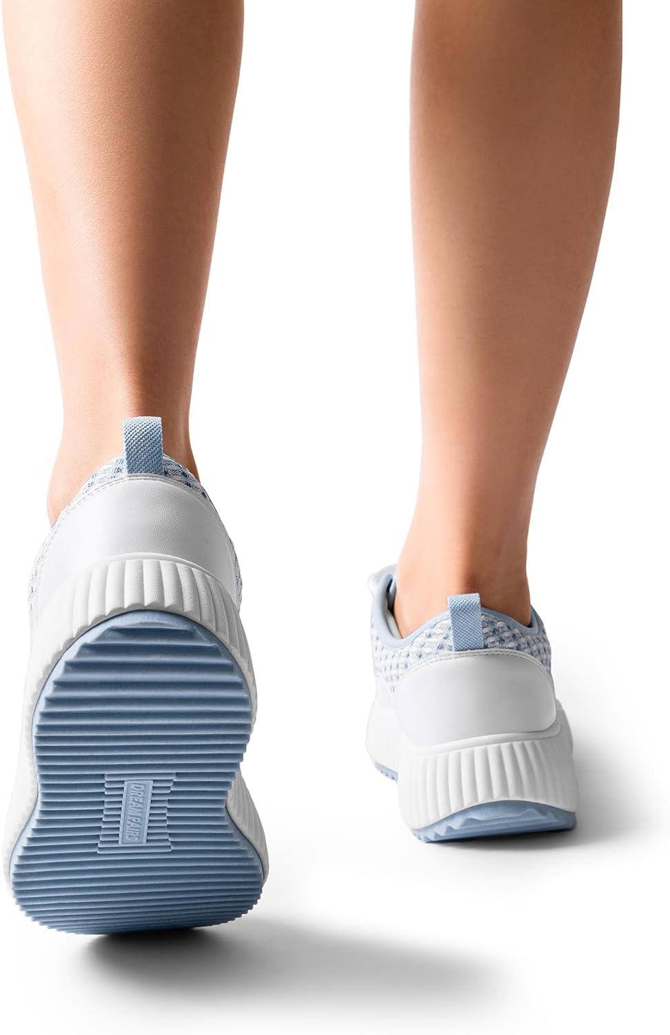 imageDREAM PAIRS Women Platform Chunky Lightweight Comfortable Casual LaceUp Sky Walking Fashion SneakersWhiteBlue