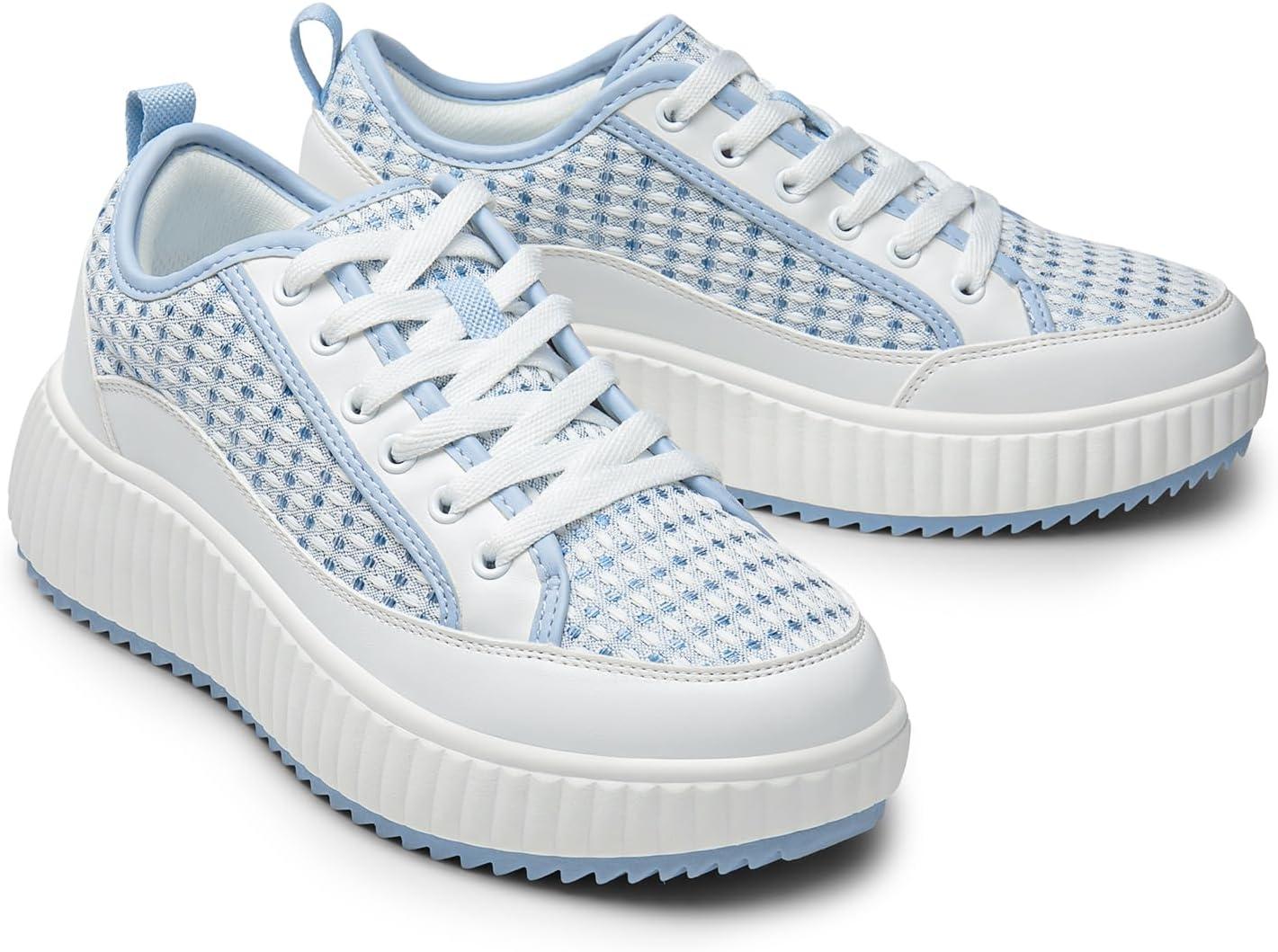 imageDREAM PAIRS Women Platform Chunky Lightweight Comfortable Casual LaceUp Sky Walking Fashion SneakersWhiteBlue