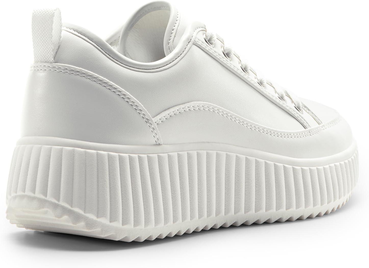 imageDREAM PAIRS Women Platform Chunky Lightweight Comfortable Casual LaceUp Sky Walking Fashion SneakersWhitePu