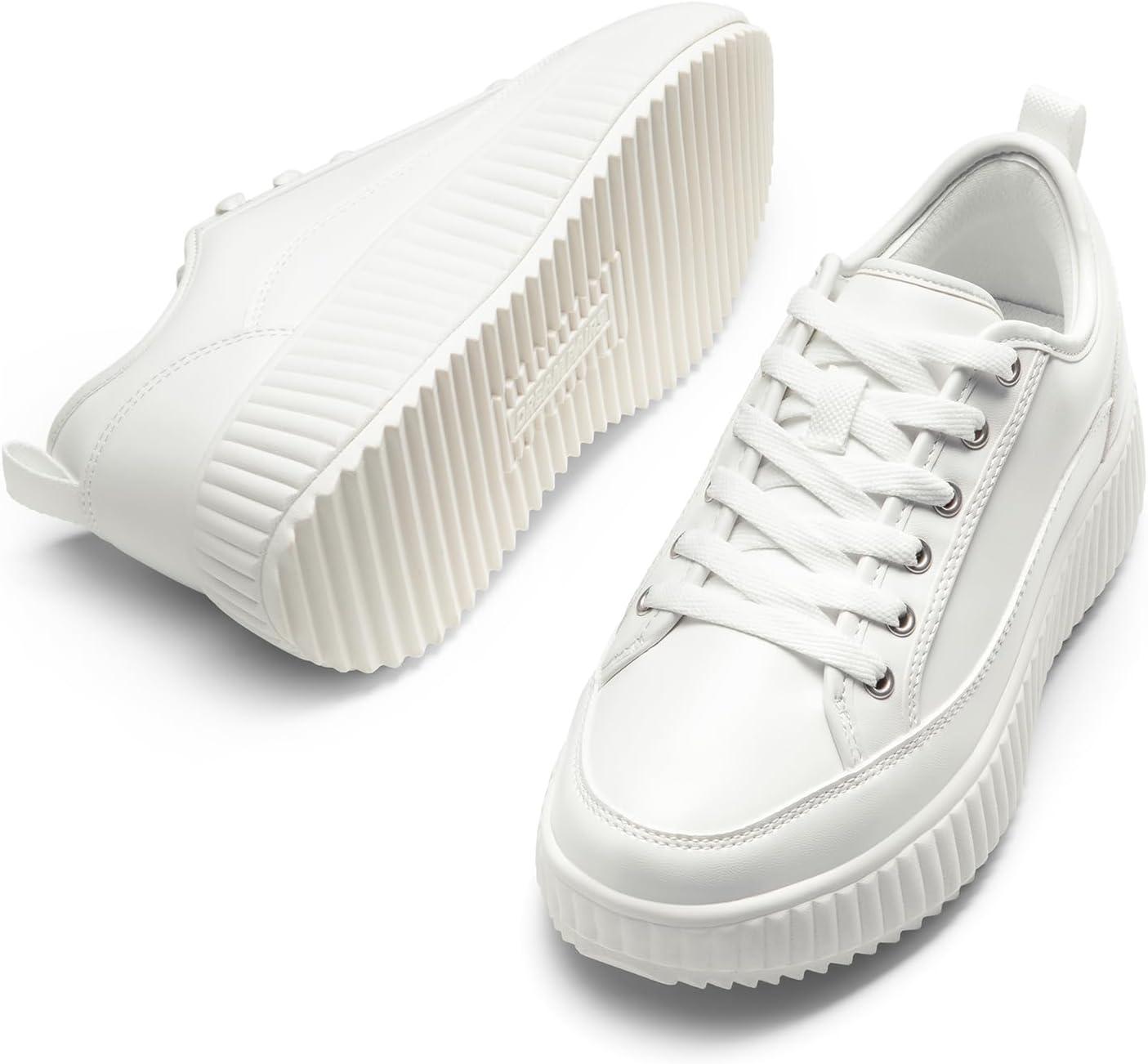 imageDREAM PAIRS Women Platform Chunky Lightweight Comfortable Casual LaceUp Sky Walking Fashion SneakersWhitePu