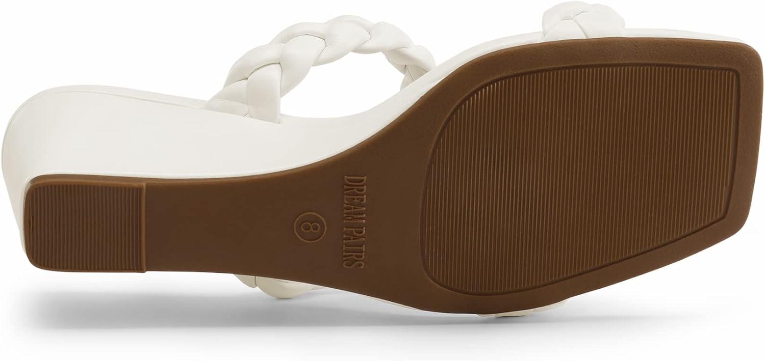 imageDREAM PAIRS Women Slides Wedge Sandals Braided Straps Square Open Toe Dress Casual ShoesWhite