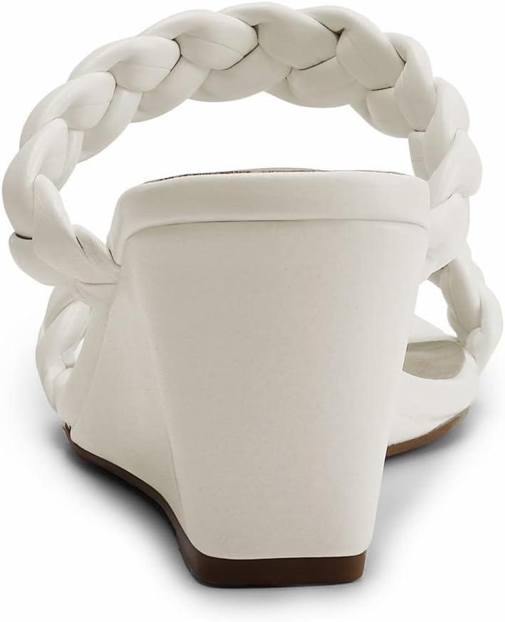 imageDREAM PAIRS Women Slides Wedge Sandals Braided Straps Square Open Toe Dress Casual ShoesWhite