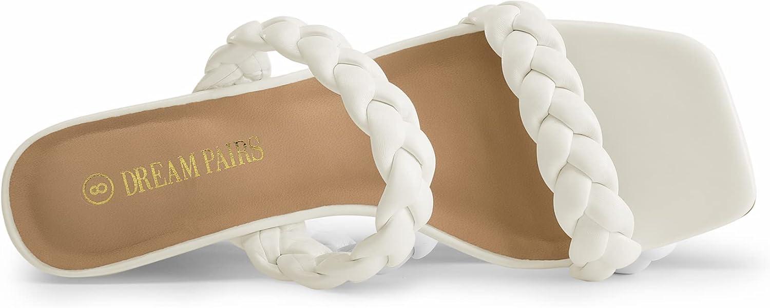 imageDREAM PAIRS Women Slides Wedge Sandals Braided Straps Square Open Toe Dress Casual ShoesWhite