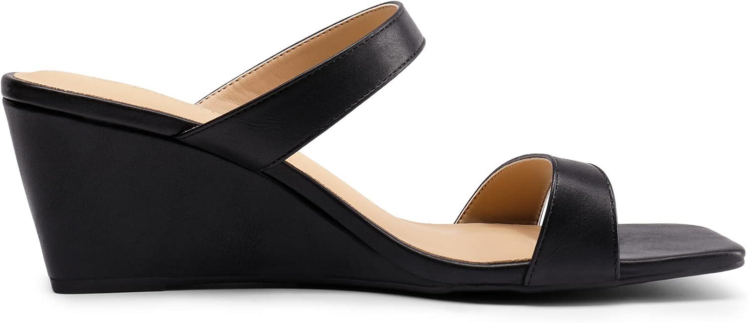 imageDREAM PAIRS Women Slides Wedge Sandals Square Open Toe Dress Casual Strappy ShoesBlack