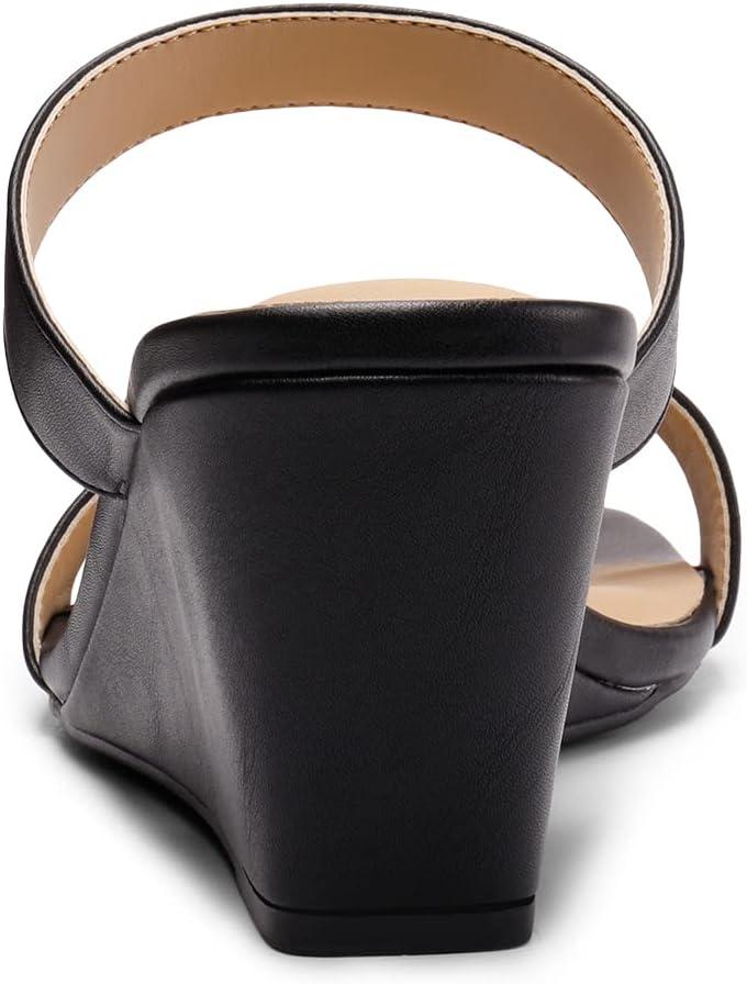 imageDREAM PAIRS Women Slides Wedge Sandals Square Open Toe Dress Casual Strappy ShoesBlack