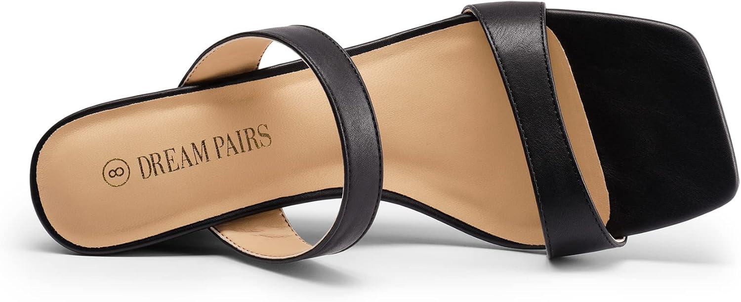 imageDREAM PAIRS Women Slides Wedge Sandals Square Open Toe Dress Casual Strappy ShoesBlack