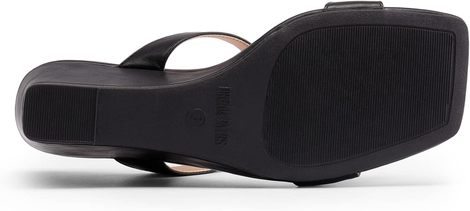 imageDREAM PAIRS Women Slides Wedge Sandals Square Open Toe Dress Casual Strappy ShoesBlack