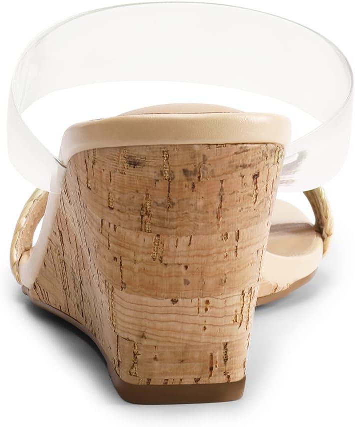 imageDREAM PAIRS Women Slides Wedge Sandals Square Open Toe Dress Casual Strappy ShoesClear