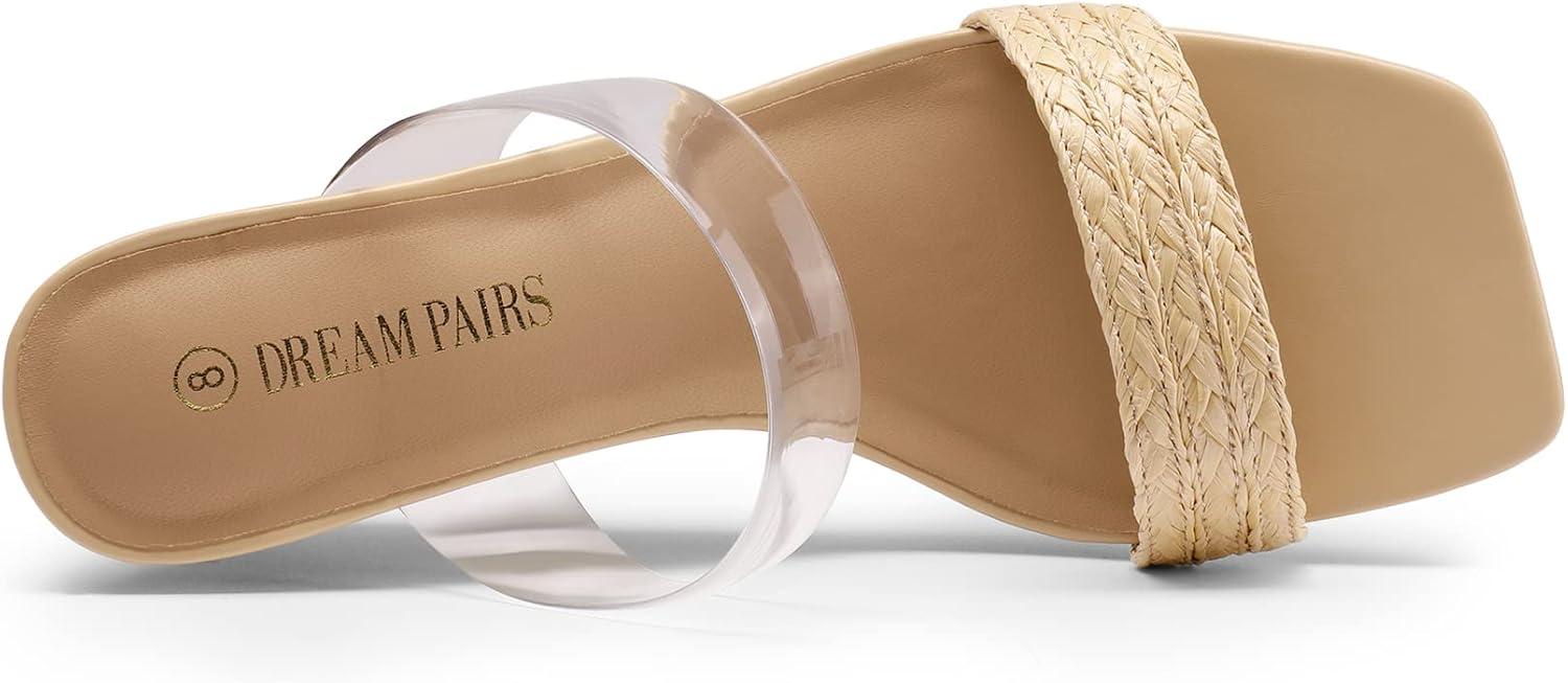 imageDREAM PAIRS Women Slides Wedge Sandals Square Open Toe Dress Casual Strappy ShoesClear
