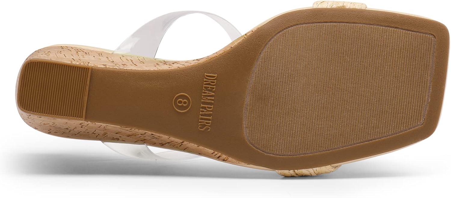 imageDREAM PAIRS Women Slides Wedge Sandals Square Open Toe Dress Casual Strappy ShoesClear