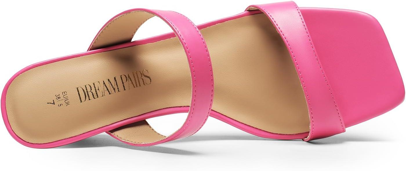 imageDREAM PAIRS Women Slides Wedge Sandals Square Open Toe Dress Casual Strappy ShoesHot Pinkpu