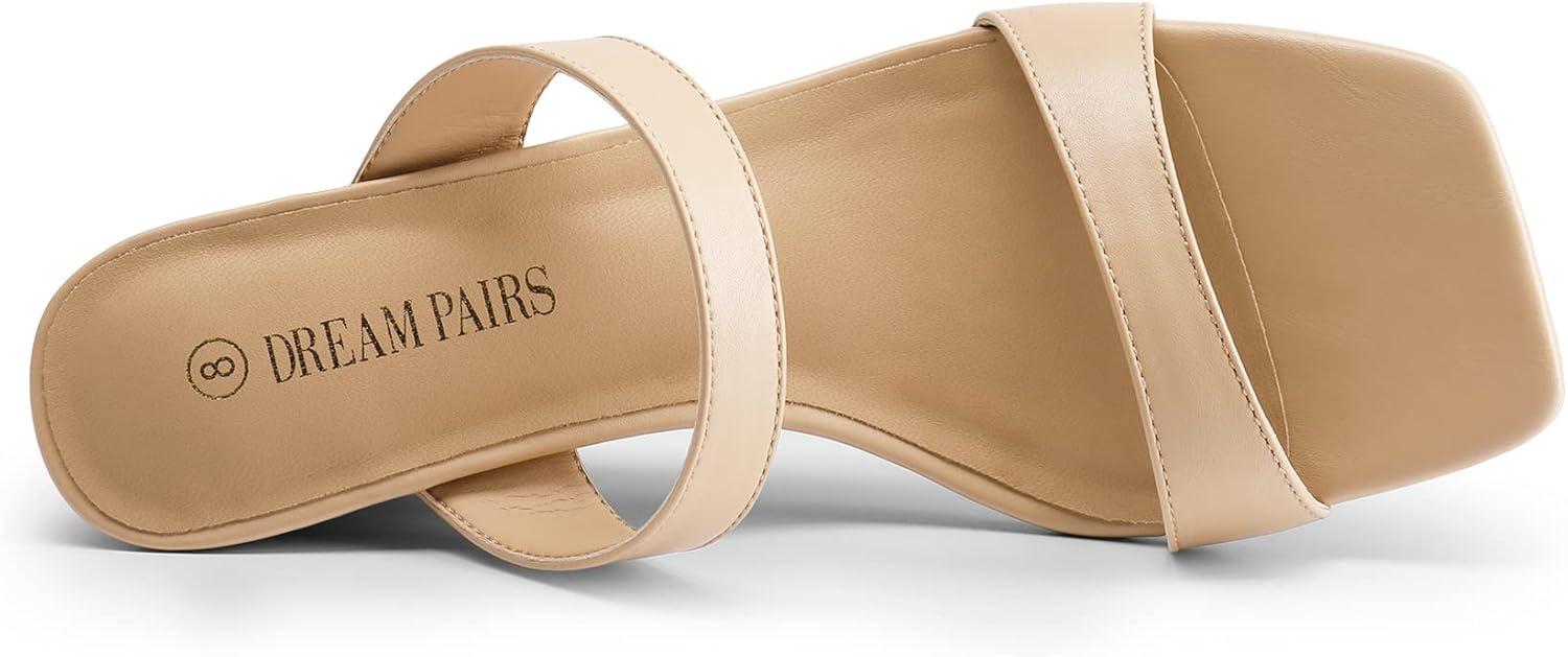 imageDREAM PAIRS Women Slides Wedge Sandals Square Open Toe Dress Casual Strappy ShoesNude
