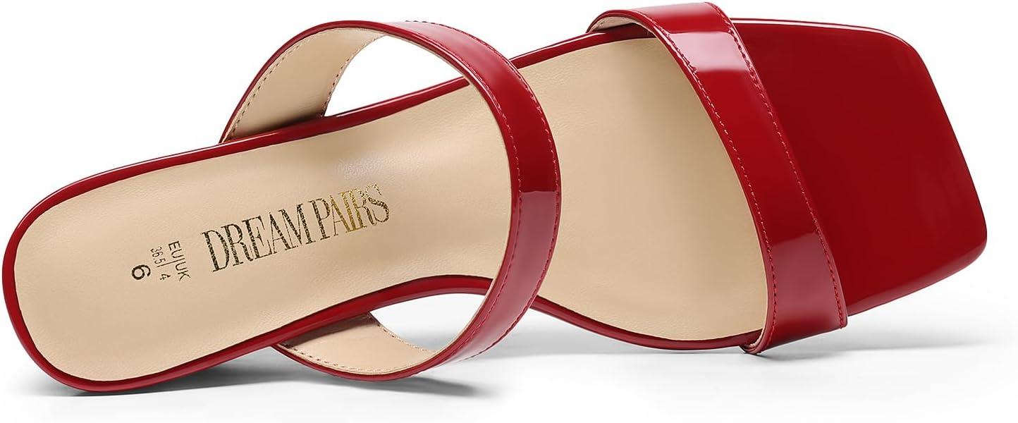 imageDREAM PAIRS Women Slides Wedge Sandals Square Open Toe Dress Casual Strappy ShoesRedpat
