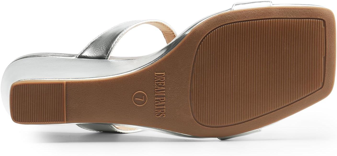 imageDREAM PAIRS Women Slides Wedge Sandals Square Open Toe Dress Casual Strappy ShoesSilverpu