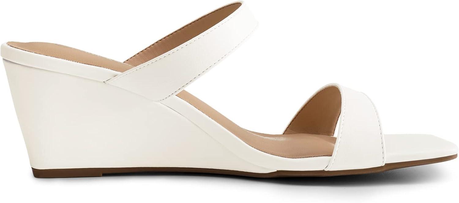 imageDREAM PAIRS Women Slides Wedge Sandals Square Open Toe Dress Casual Strappy ShoesWhite