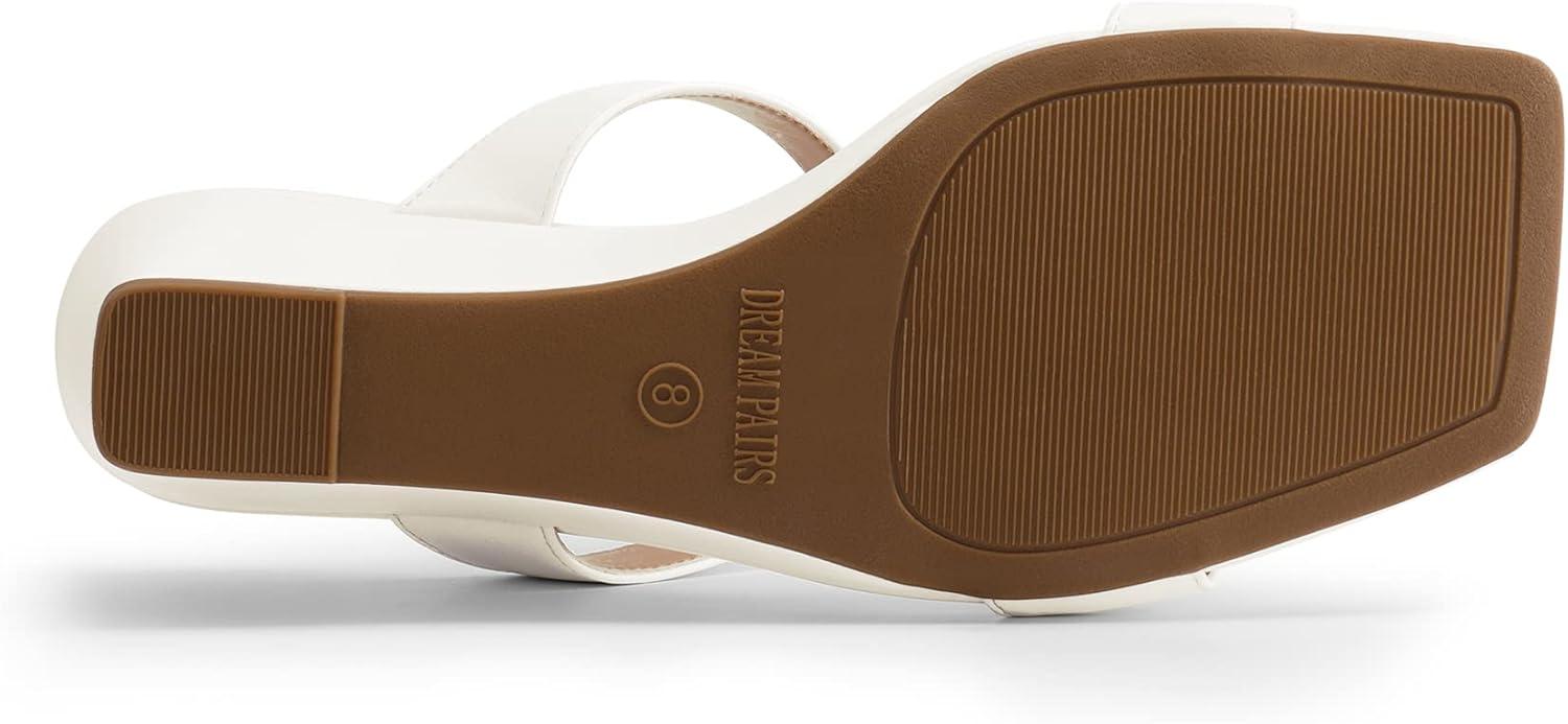 imageDREAM PAIRS Women Slides Wedge Sandals Square Open Toe Dress Casual Strappy ShoesWhite