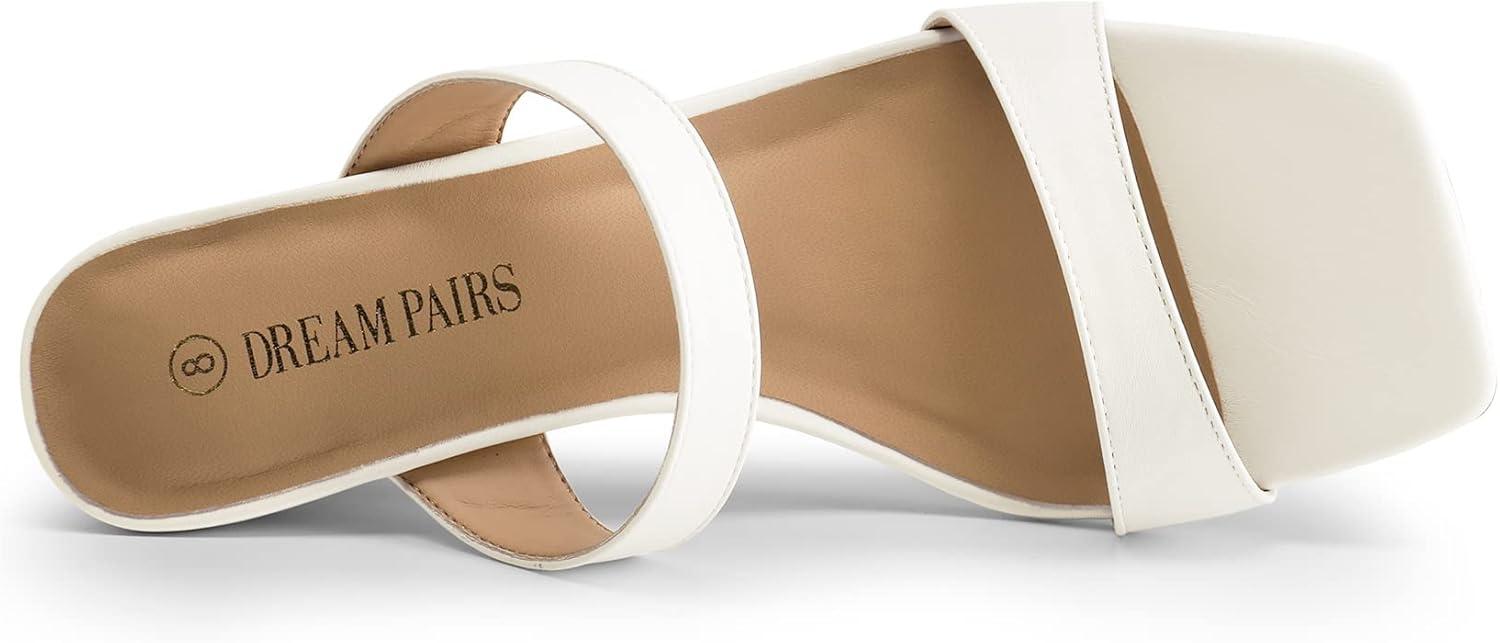 imageDREAM PAIRS Women Slides Wedge Sandals Square Open Toe Dress Casual Strappy ShoesWhite
