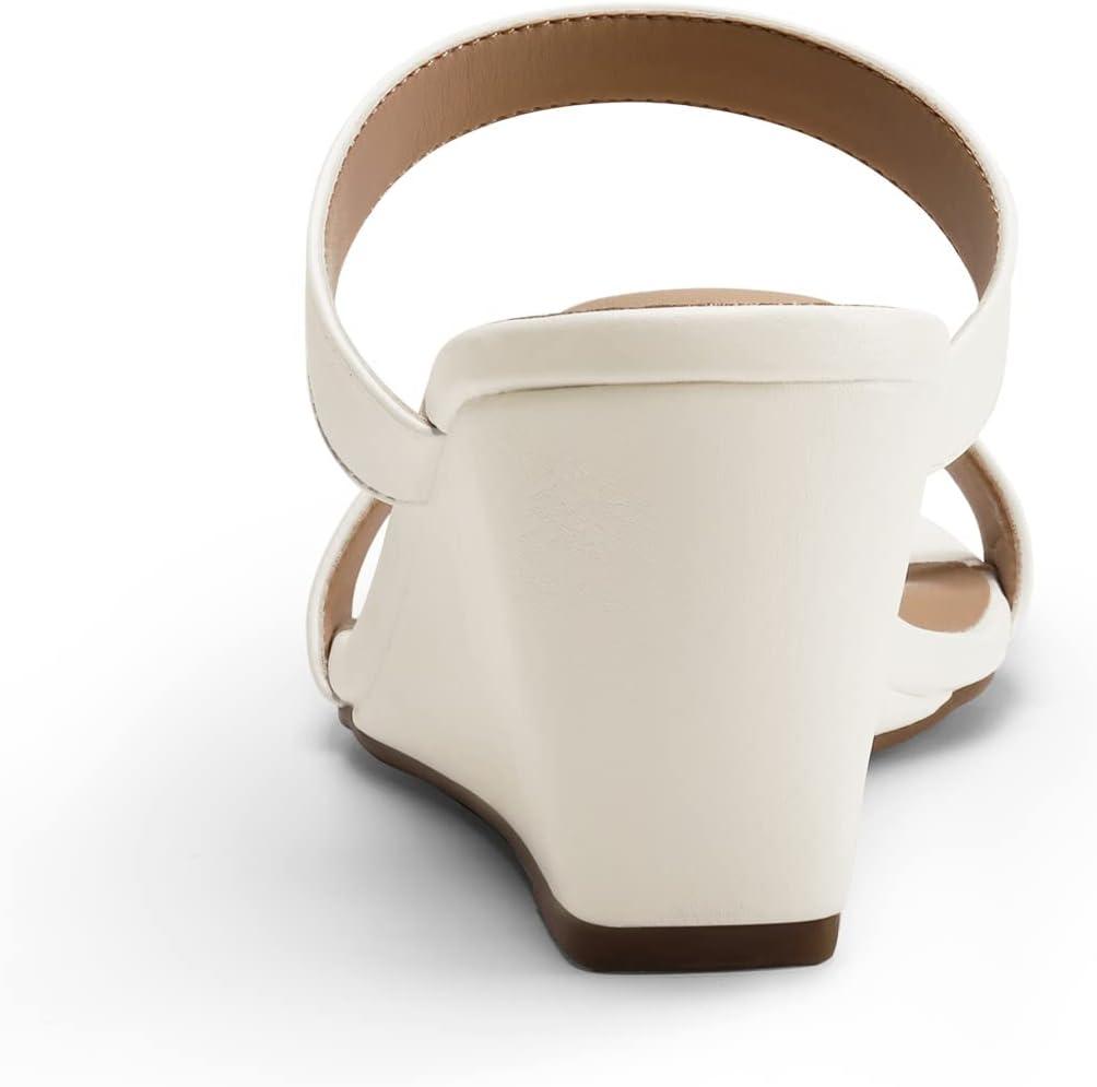 imageDREAM PAIRS Women Slides Wedge Sandals Square Open Toe Dress Casual Strappy ShoesWhite