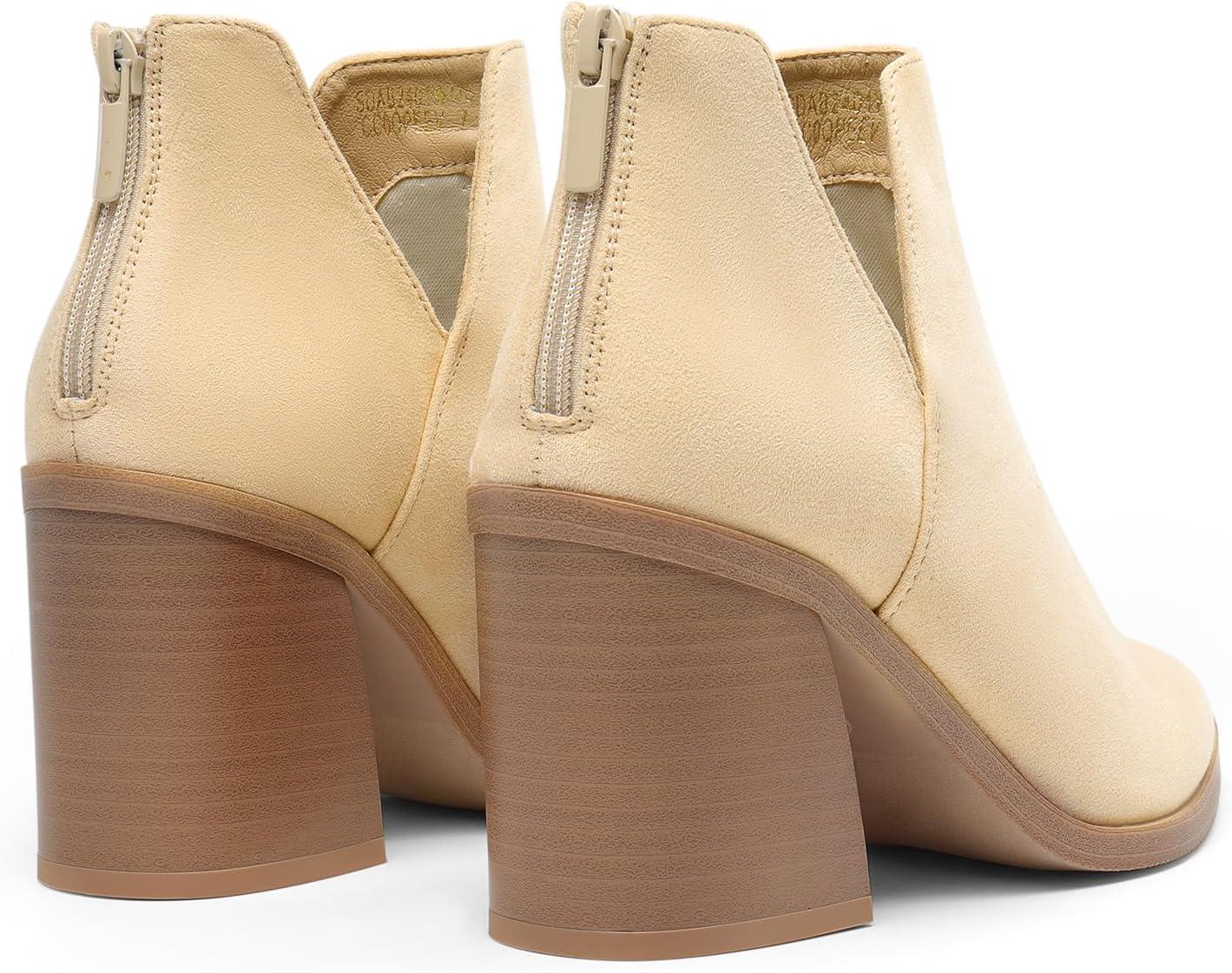 imageDREAM PAIRS Womens Ankle Boots Chunky Heel Pointed Toe Short Booties ShoesNudesuede