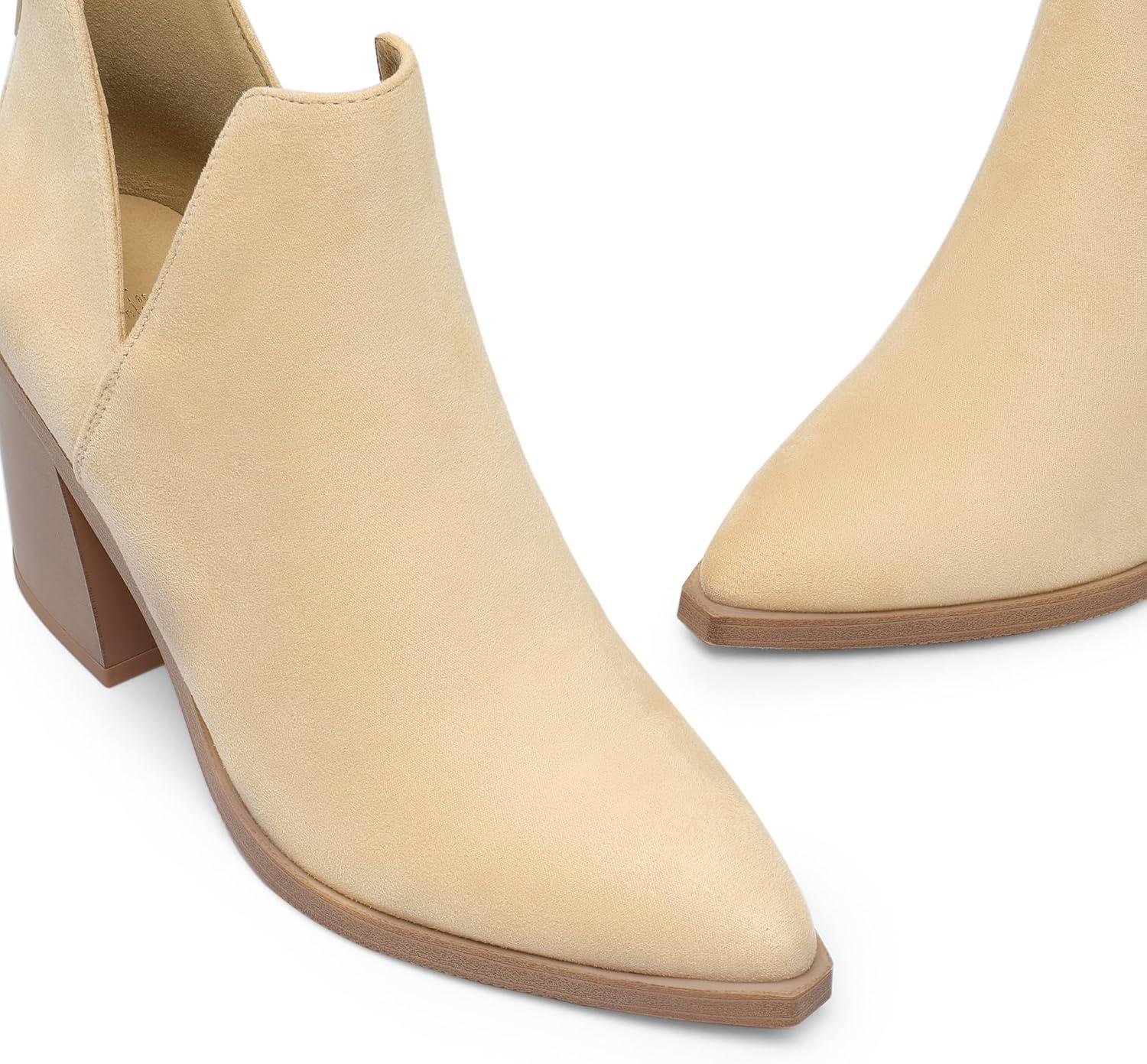 imageDREAM PAIRS Womens Ankle Boots Chunky Heel Pointed Toe Short Booties ShoesNudesuede