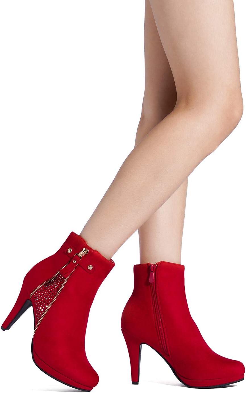 imageDREAM PAIRS Womens Ankle Boots High Stiletto Heel Booties Fashion Zipper Short BootsClassic Red