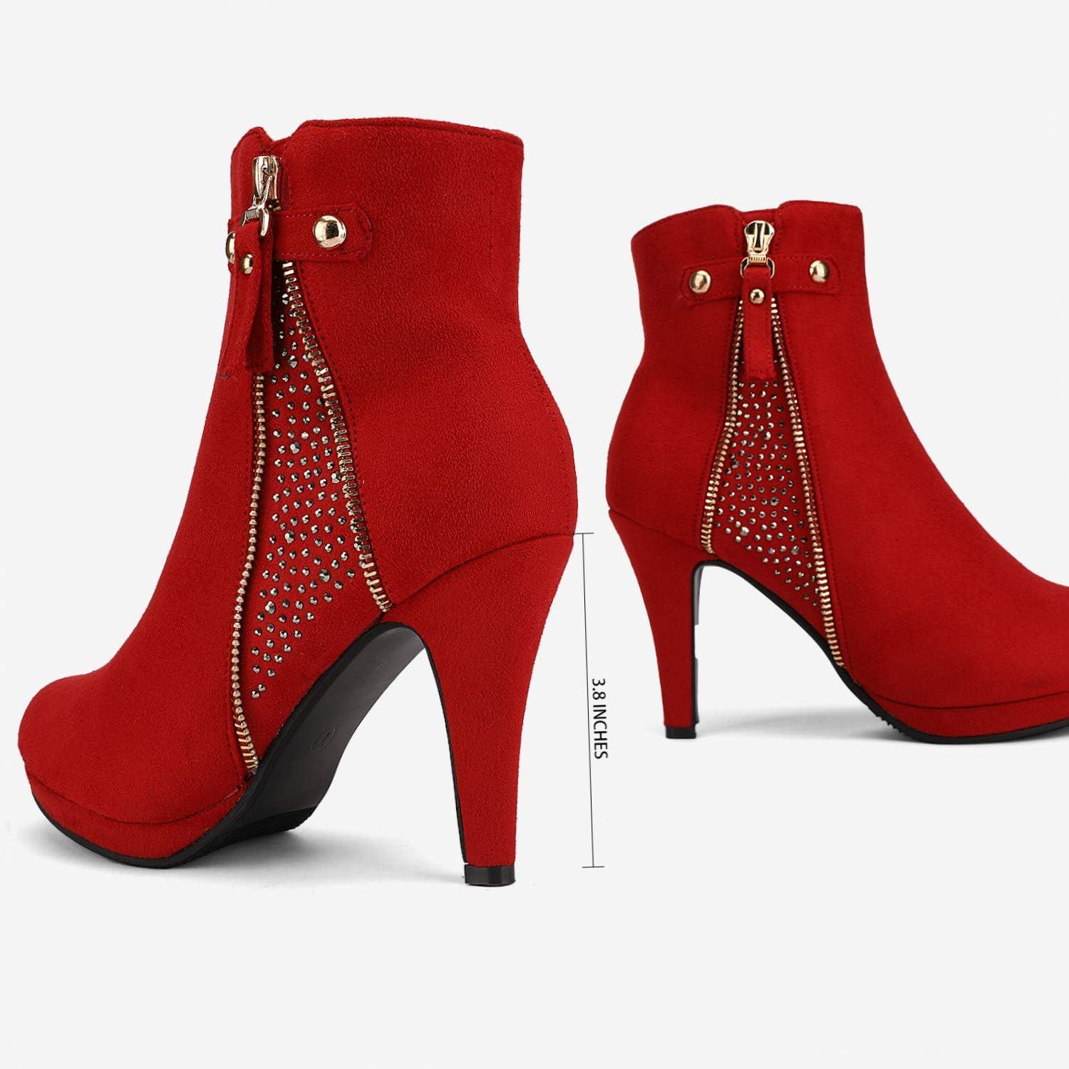 imageDREAM PAIRS Womens Ankle Boots High Stiletto Heel Booties Fashion Zipper Short BootsClassic Red