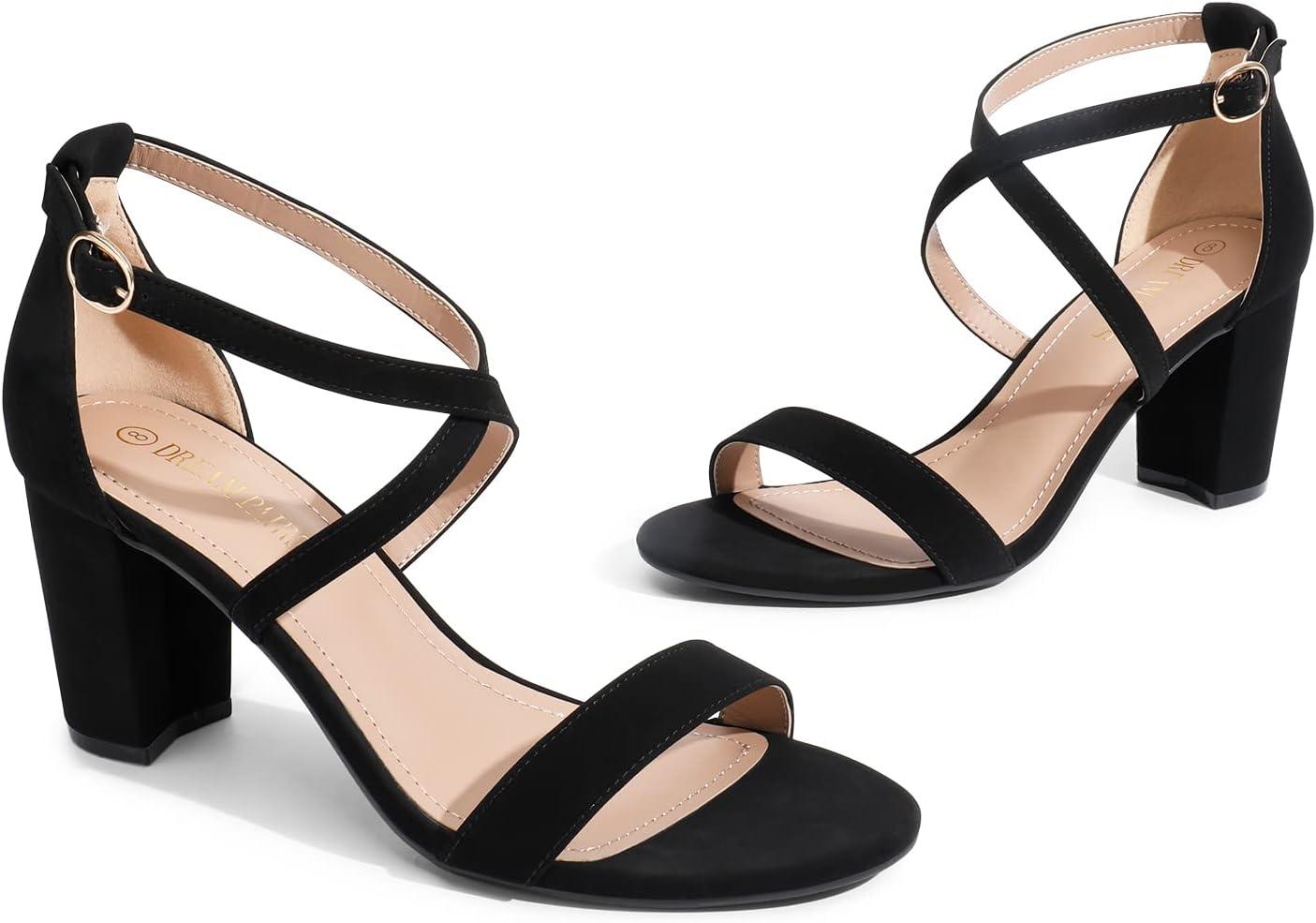imageDREAM PAIRS Womens Ankle Strap Dress Low Chunky Block Open Toe Heel Sandals for Party WeddingBlacknubuck
