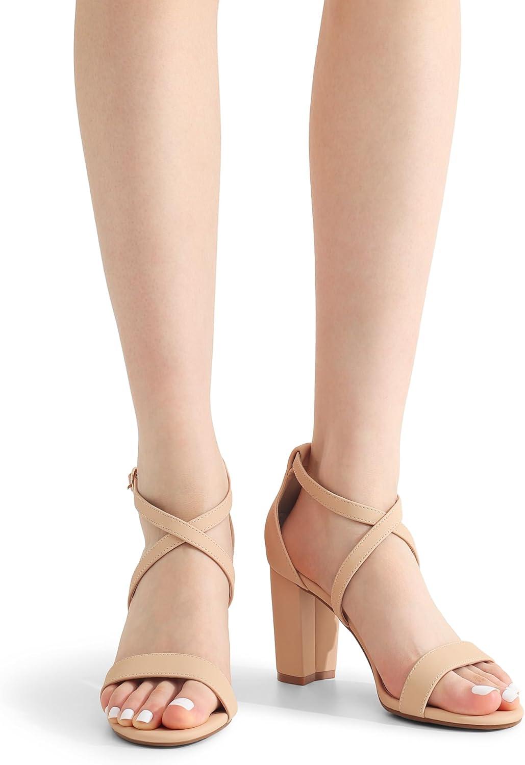 imageDREAM PAIRS Womens Ankle Strap Dress Low Chunky Block Open Toe Heel Sandals for Party WeddingNudenubuck