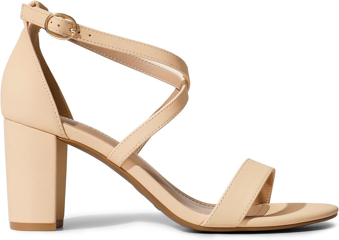 imageDREAM PAIRS Womens Ankle Strap Dress Low Chunky Block Open Toe Heel Sandals for Party WeddingNudenubuck