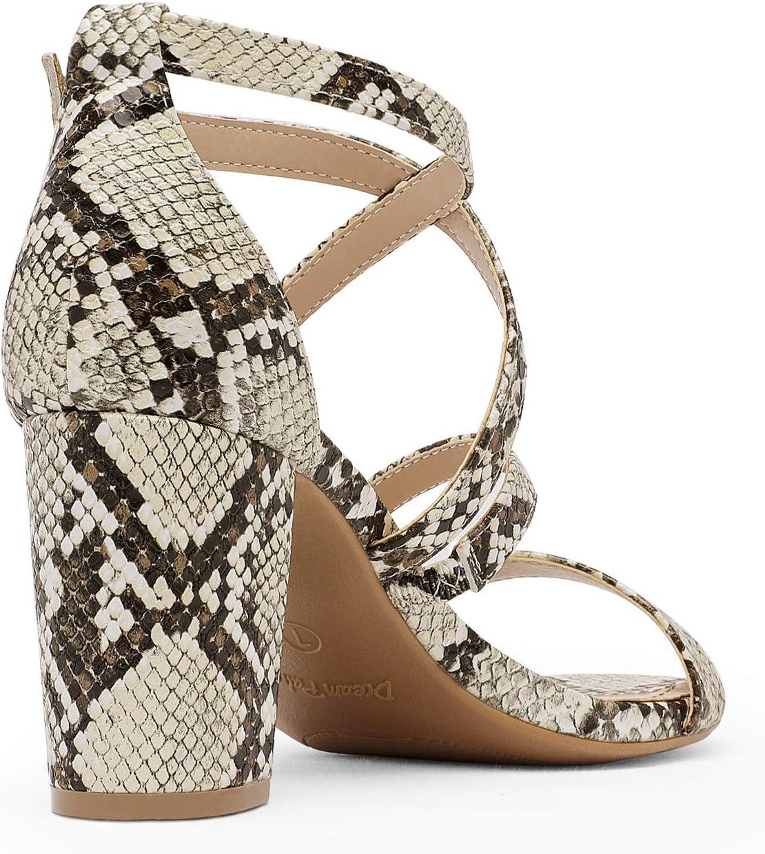 imageDREAM PAIRS Womens Ankle Strap Dress Pump Low Chunky Heel SandalsBeigeSnakePu
