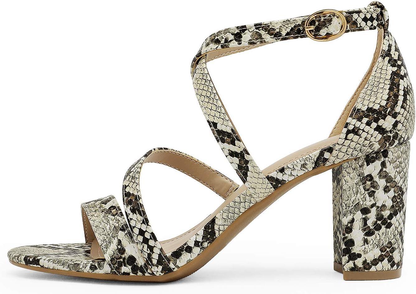 imageDREAM PAIRS Womens Ankle Strap Dress Pump Low Chunky Heel SandalsBeigeSnakePu