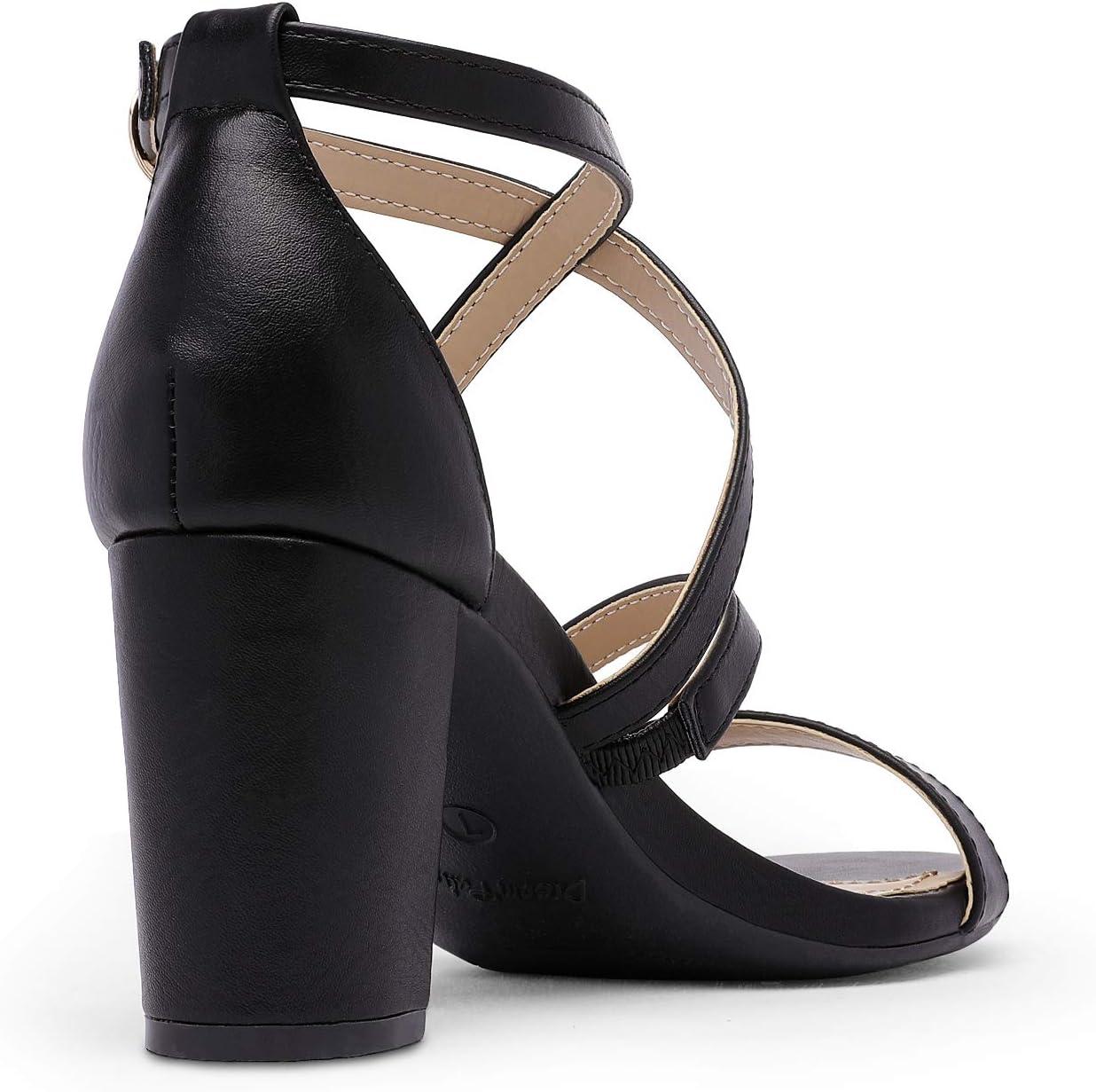 imageDREAM PAIRS Womens Ankle Strap Dress Pump Low Chunky Heel SandalsBlackPu