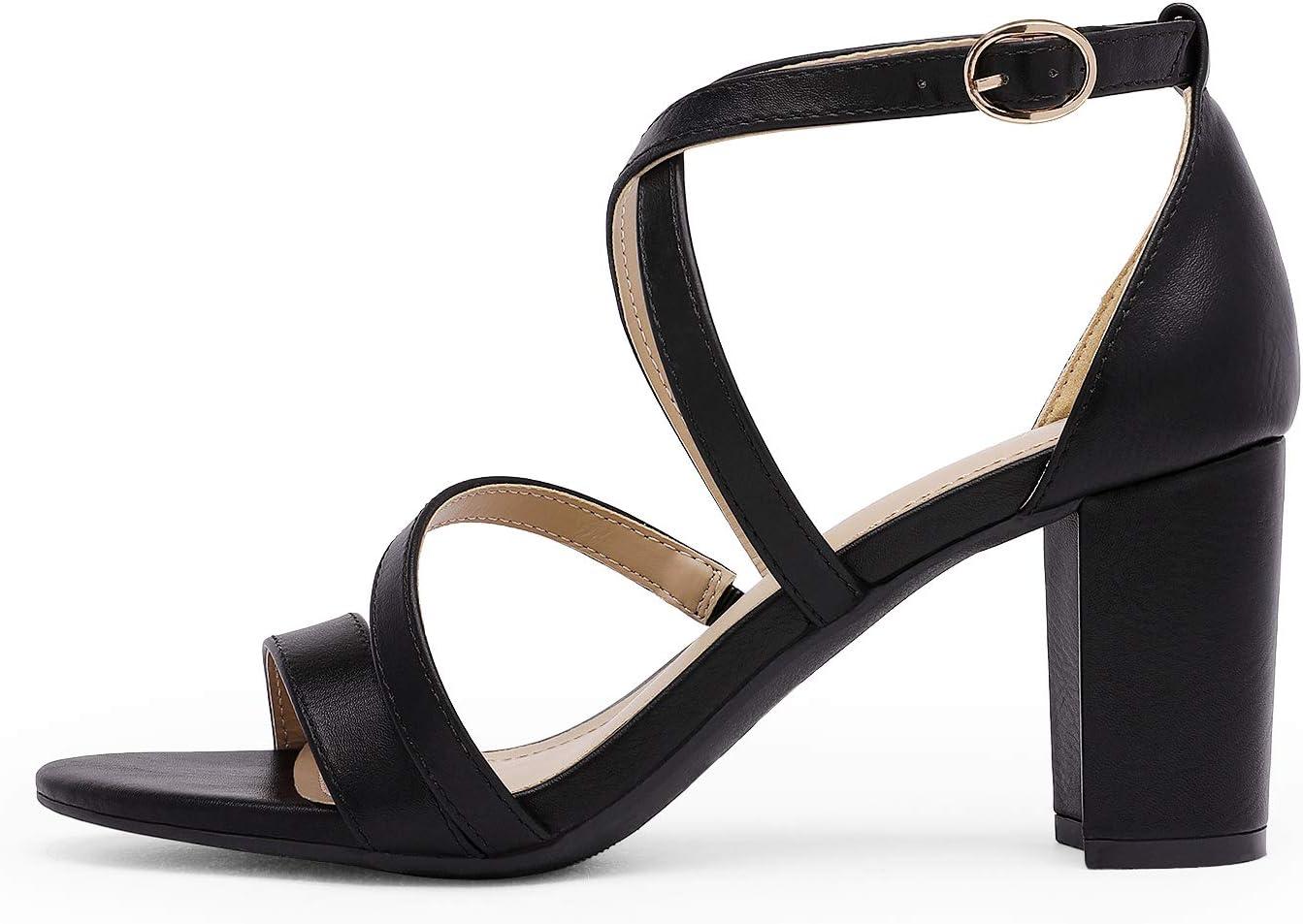 imageDREAM PAIRS Womens Ankle Strap Dress Pump Low Chunky Heel SandalsBlackPu