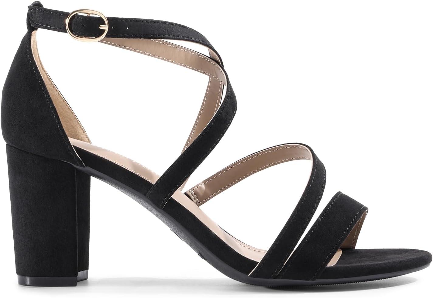 imageDREAM PAIRS Womens Ankle Strap Dress Pump Low Chunky Heel SandalsBlackSuede