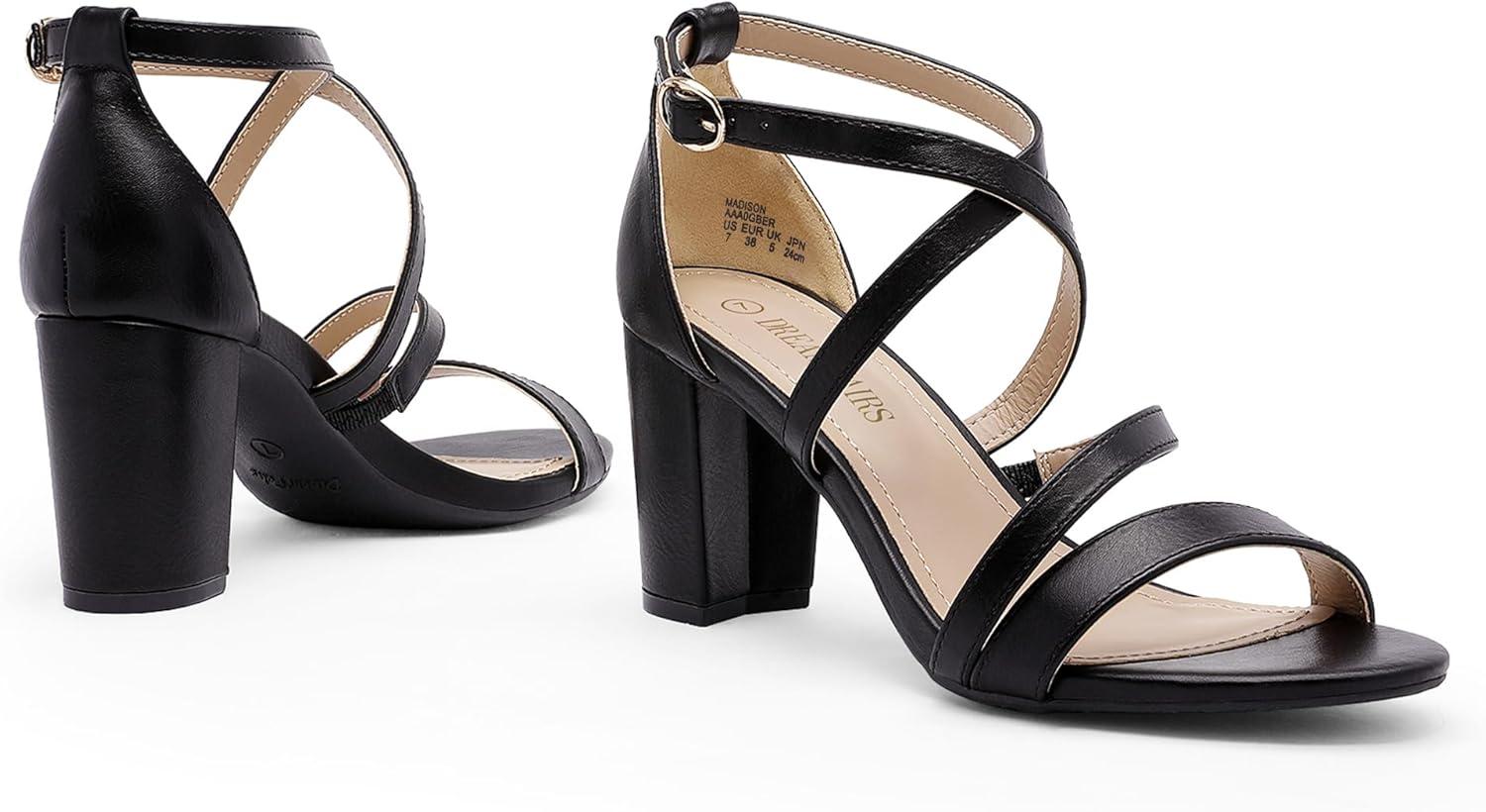 imageDREAM PAIRS Womens Ankle Strap Dress Pump Low Chunky Heel SandalsBlackpu