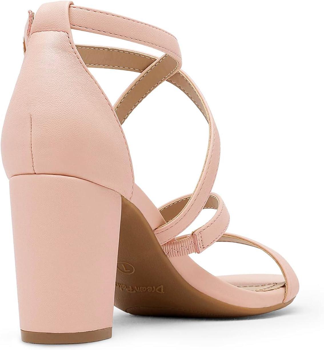 imageDREAM PAIRS Womens Ankle Strap Dress Pump Low Chunky Heel SandalsBlushPu