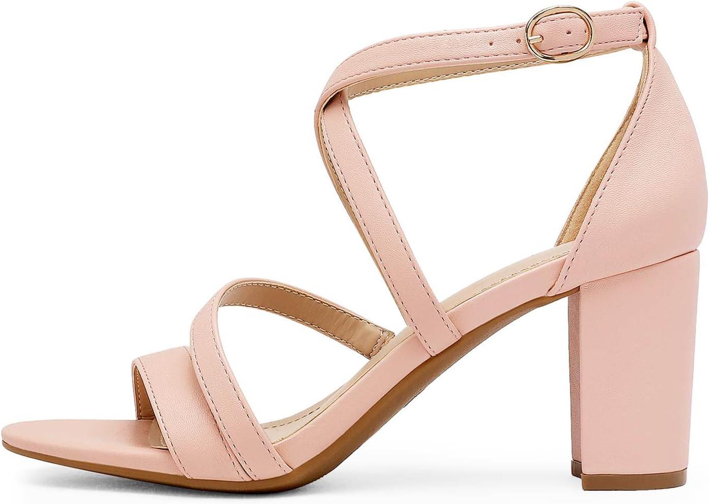 imageDREAM PAIRS Womens Ankle Strap Dress Pump Low Chunky Heel SandalsBlushPu