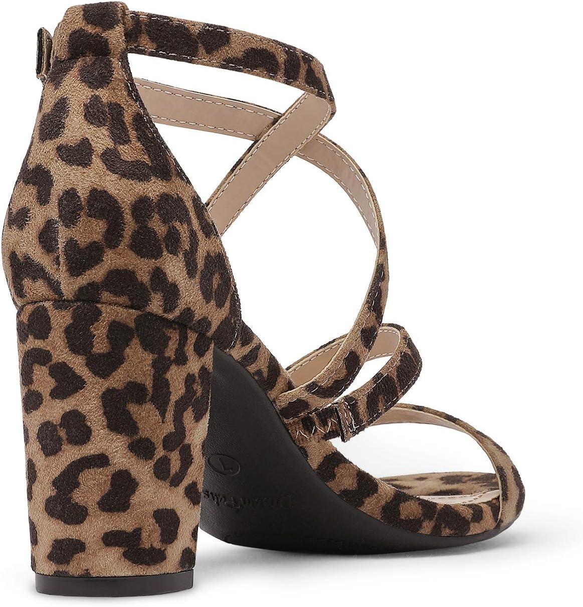 imageDREAM PAIRS Womens Ankle Strap Dress Pump Low Chunky Heel SandalsLeopard