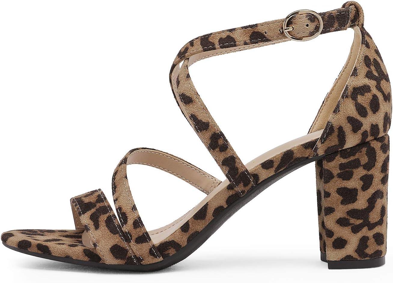 imageDREAM PAIRS Womens Ankle Strap Dress Pump Low Chunky Heel SandalsLeopard
