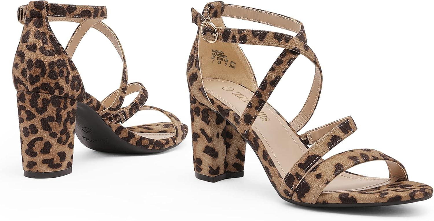 imageDREAM PAIRS Womens Ankle Strap Dress Pump Low Chunky Heel SandalsLeopard