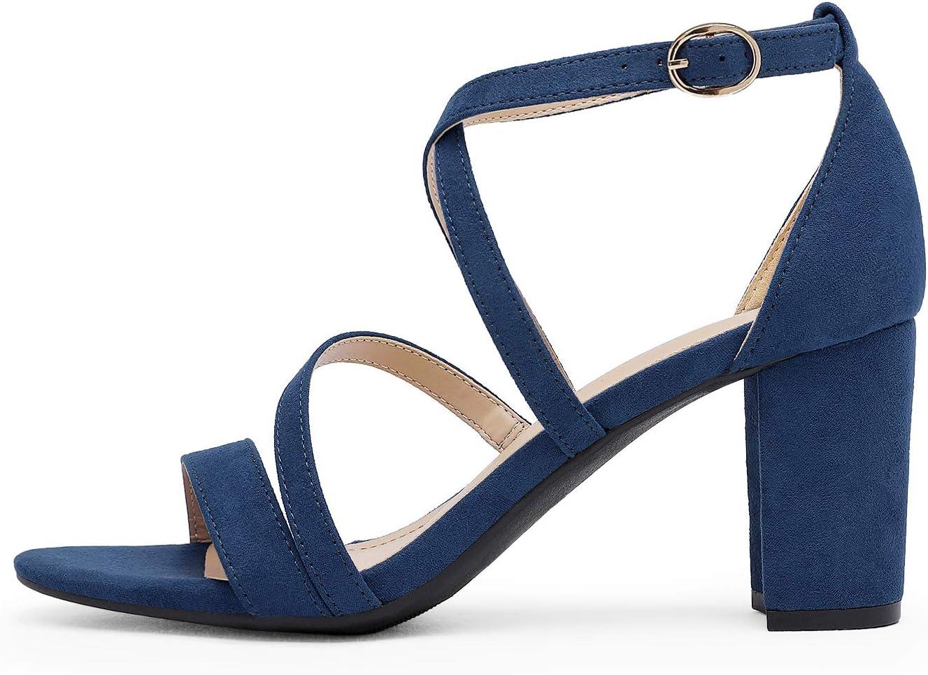 imageDREAM PAIRS Womens Ankle Strap Dress Pump Low Chunky Heel SandalsNavySuede