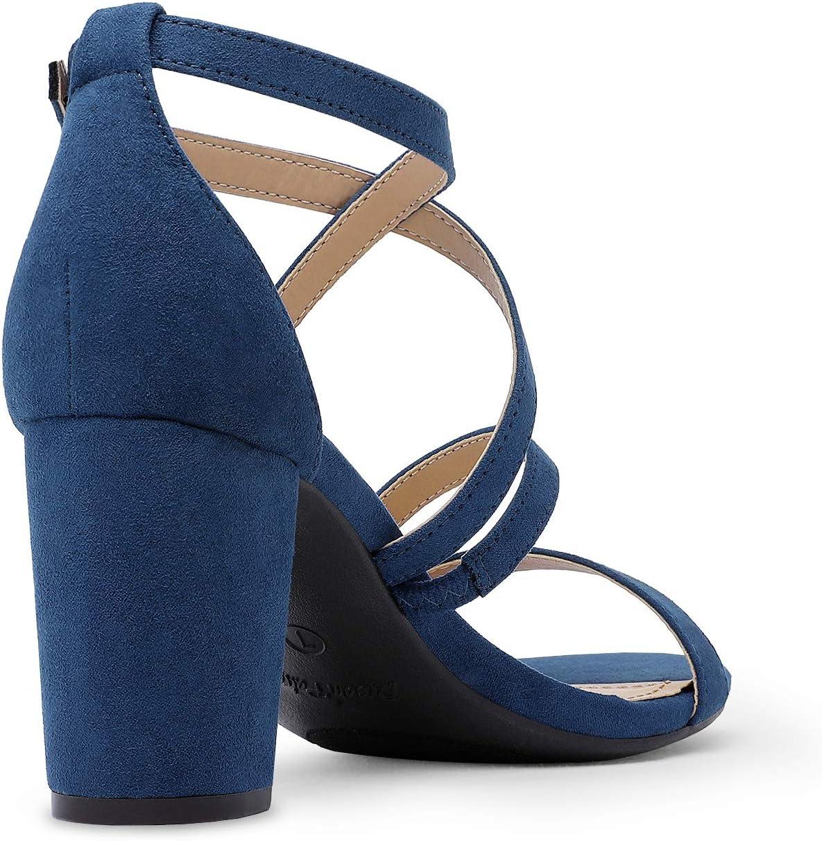 imageDREAM PAIRS Womens Ankle Strap Dress Pump Low Chunky Heel SandalsNavySuede