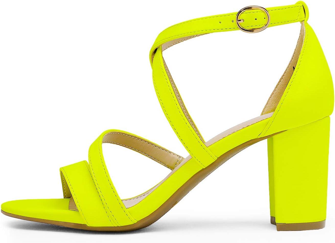 imageDREAM PAIRS Womens Ankle Strap Dress Pump Low Chunky Heel SandalsNeonLimeNubuck