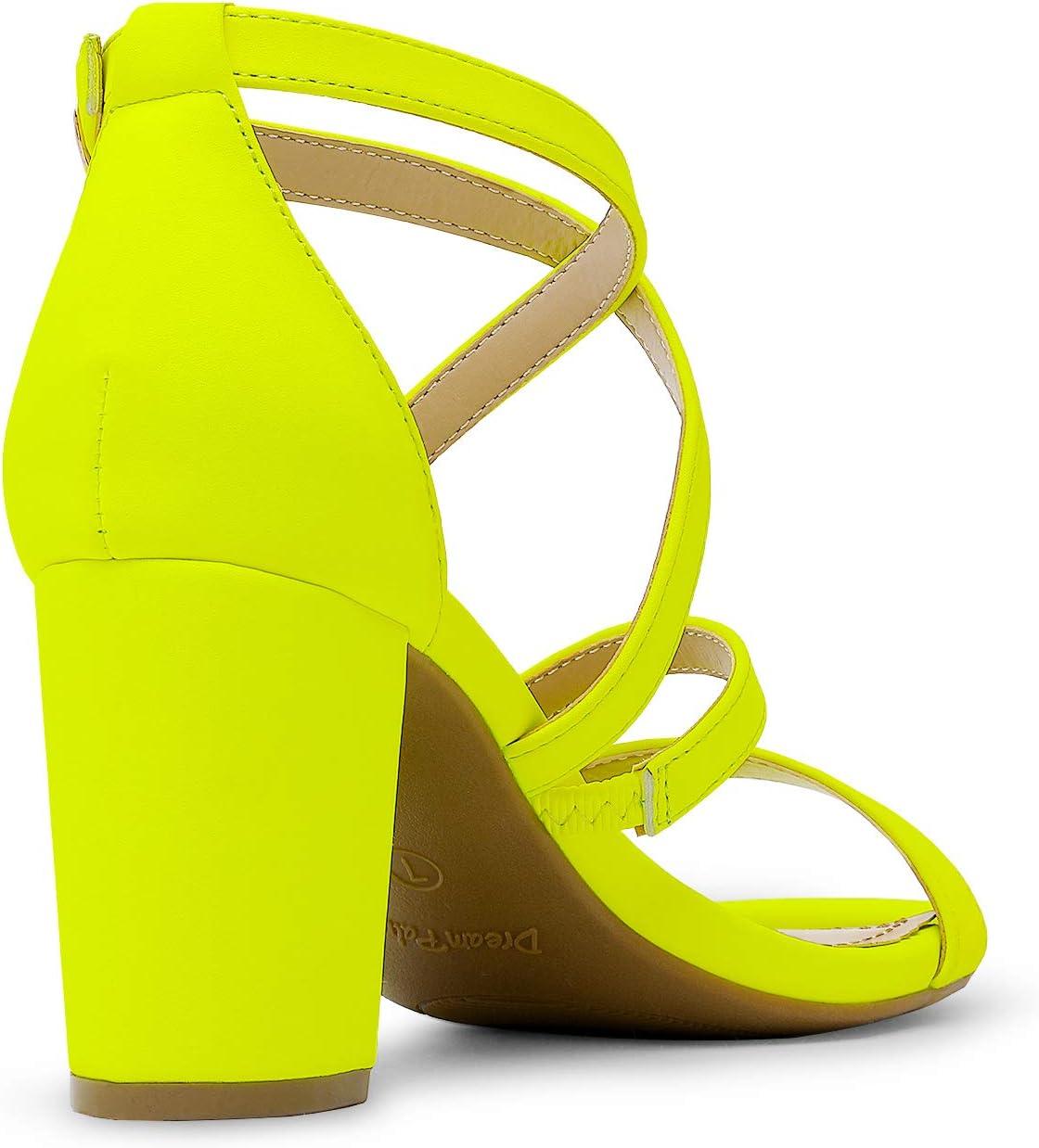imageDREAM PAIRS Womens Ankle Strap Dress Pump Low Chunky Heel SandalsNeonLimeNubuck