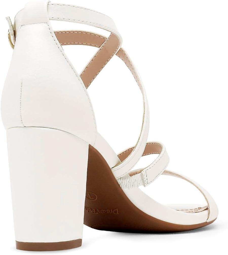 imageDREAM PAIRS Womens Ankle Strap Dress Pump Low Chunky Heel SandalsWhitePu