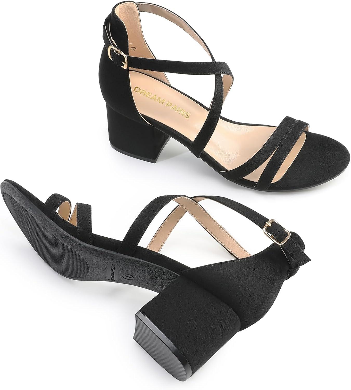 imageDREAM PAIRS Womens Ankle Strap Low Chunky Heels Open Toe Blocked Strappy Sandals Dress Shoes for Wedding Bridal PartyBlack