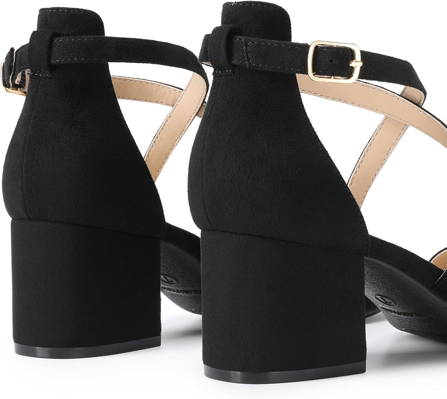 imageDREAM PAIRS Womens Ankle Strap Low Chunky Heels Open Toe Blocked Strappy Sandals Dress Shoes for Wedding Bridal PartyBlack