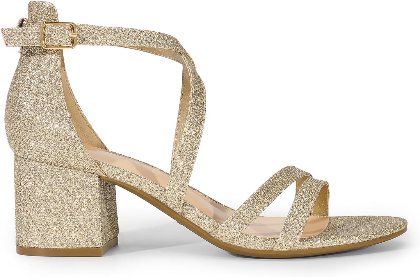 imageDREAM PAIRS Womens Ankle Strap Low Chunky Heels Open Toe Blocked Strappy Sandals Dress Shoes for Wedding Bridal PartyGold