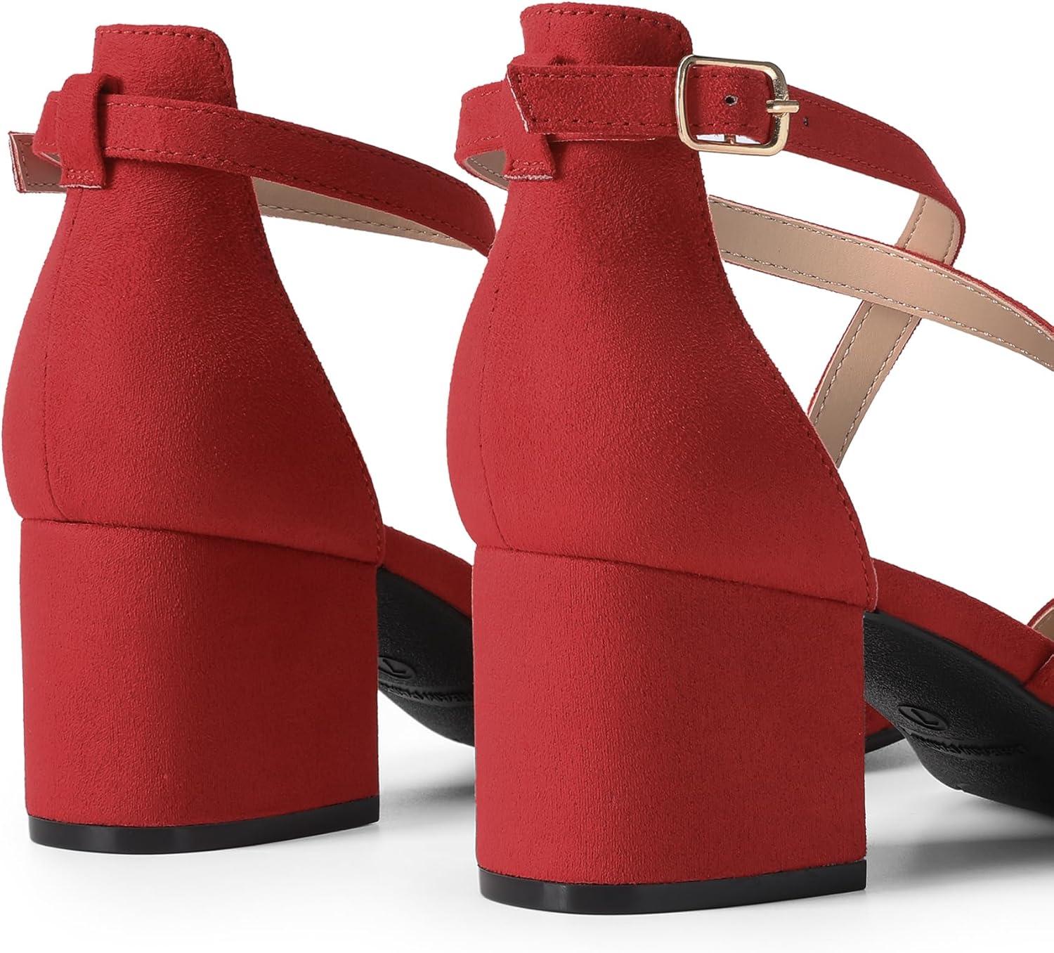 imageDREAM PAIRS Womens Ankle Strap Low Chunky Heels Open Toe Blocked Strappy Sandals Dress Shoes for Wedding Bridal PartyRed